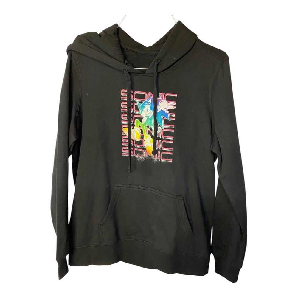 Sonic Men's M Hoodie Sweatshirt Black Rainbow Hedgehog Graphic Retro Videogame